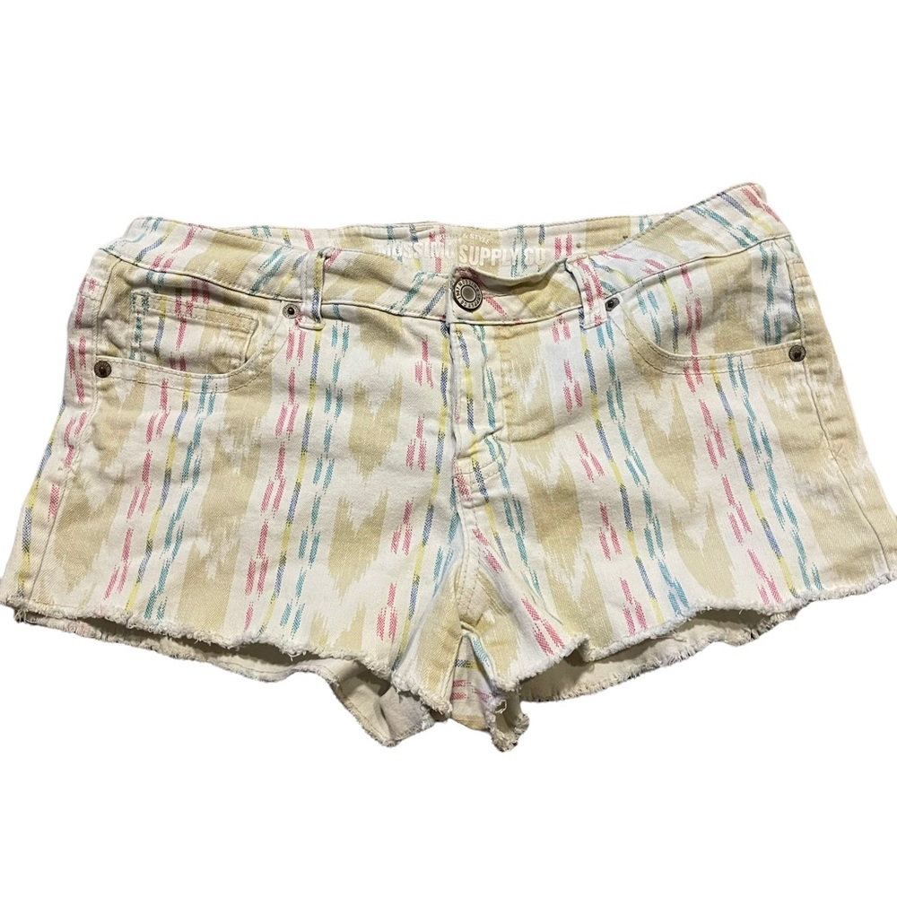 Mossimp western print distressed frayed hem pastel denim low waisted short sz 13